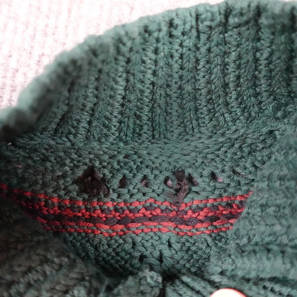 LL Bean Cardigan Sweater Womens Medium Green Fisherman Fair Isle Cable Knit - Picture 3 of 9